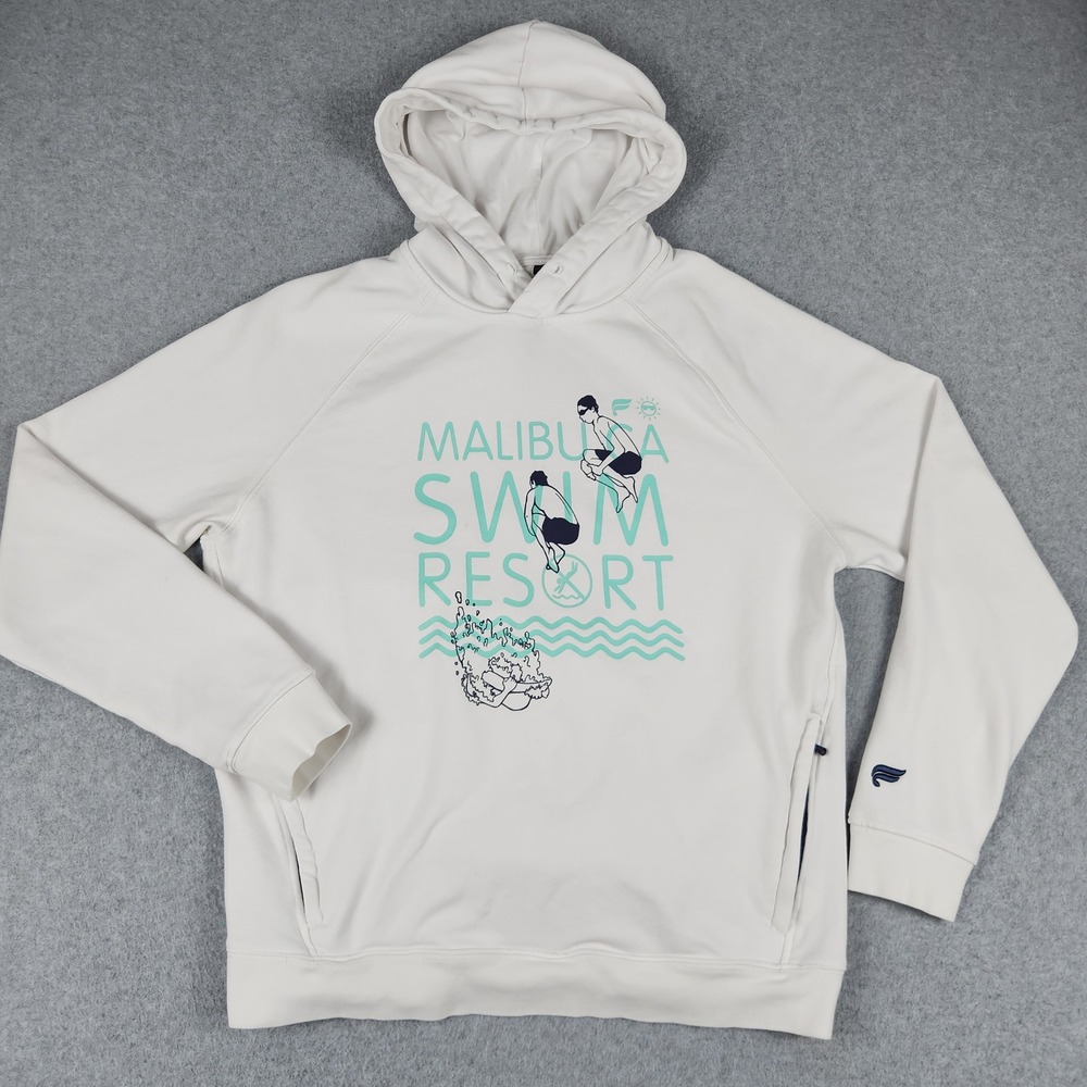 Fabletics Hoodie Men Large White Malibu Swim Resort Graphic Long Sleeve Pullover